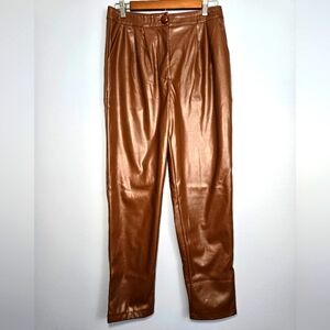 Princess Polly Love Club Vegan‎ Faux Leather High Rise Pants Brown Size 8